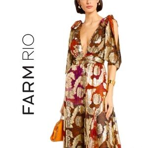 knee length dresses for ladies Floral Tapestry V Neck Maxi Dress  FARM Rio